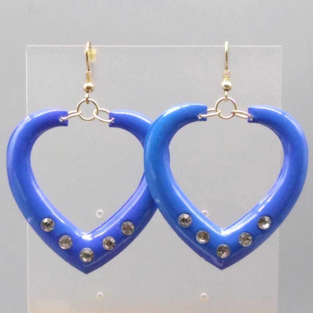 Vintage Purple Enamel Heart Earrings, Oversized Drop Dangles